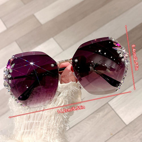Rimless Rhinestones Solglasögon Dam Mode Gradient Lins Solglasögon Sha M4W2 GREY ONE-SIZE