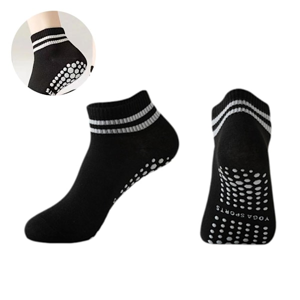 Gripsockor för kvinnor, halkfria pilates yogasockor med dubbla ränder, halkfria träningssockor Z6c9 Black 1pcs