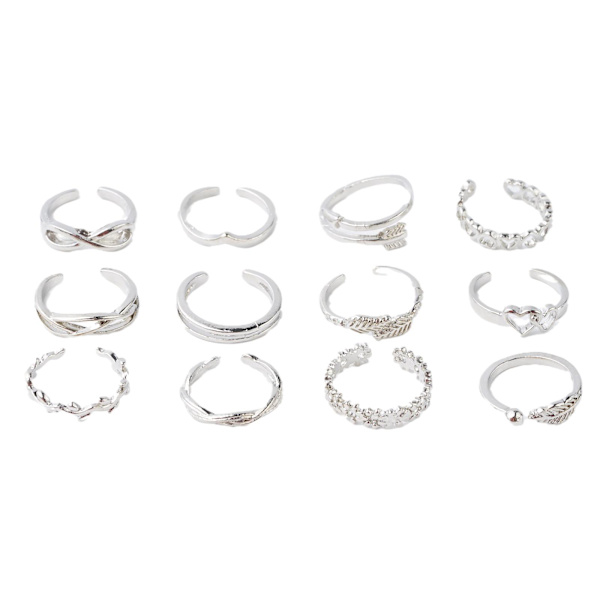 12 st Dam Tåring Knogring Set Retro Boho Fotring Dam Set Smycken silver 12pcs