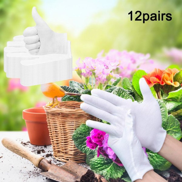 12 par vita bomullshandskar för trädgårdsarbete, torra händer, kvinnor, mig whiteB XL12pcs