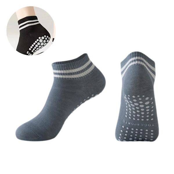Gripsockor för kvinnor, halkfria pilates yogasockor med dubbla ränder, halkfria träningssockor Z6c9 Gray 1pcs