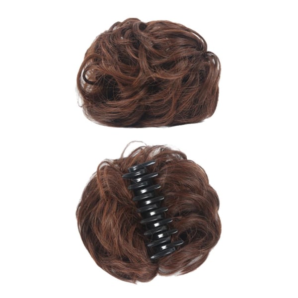 Kvinnor Flickor Chignon syntetiskt hår Bun Clip On Hårstycke Extens dark brown L