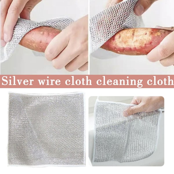 Diskhandskar med silvertråd Hushållsduk Rengöring Kök Diska Skål { W7V8 Double layer 20*20cm