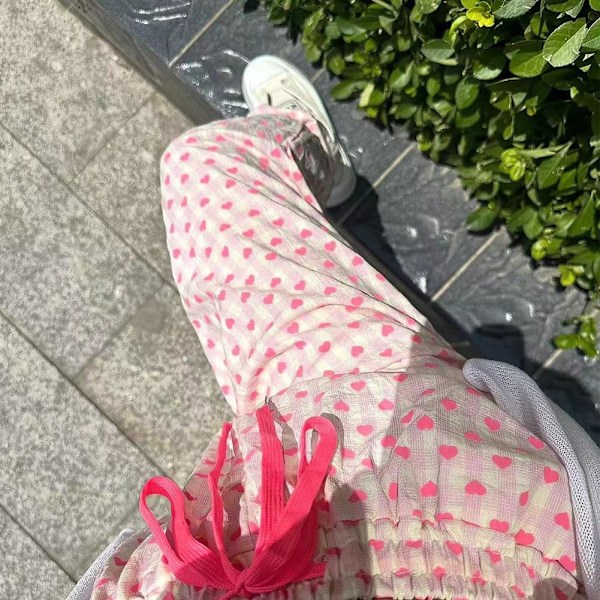 Pyjamas med kärleksmönster, dam, vår och höst 2024, nya avslappnade långbyxor för kvinnor K4D5 Red One size