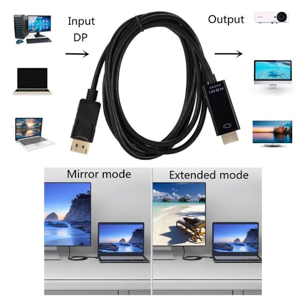 DP till HDMI DisplayPort Kabel Adapter 4K Full HD 1080P Adapterkabel 2024 Ny