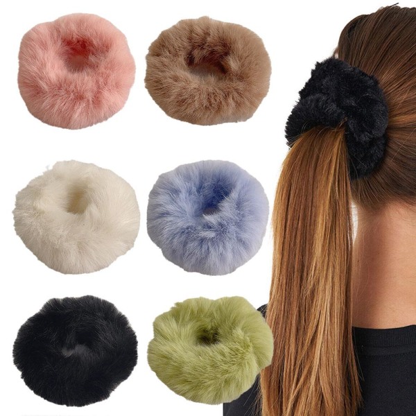 Mjuk och fluffig hårscrunchies, plyschimitation pälshårband blue one-size