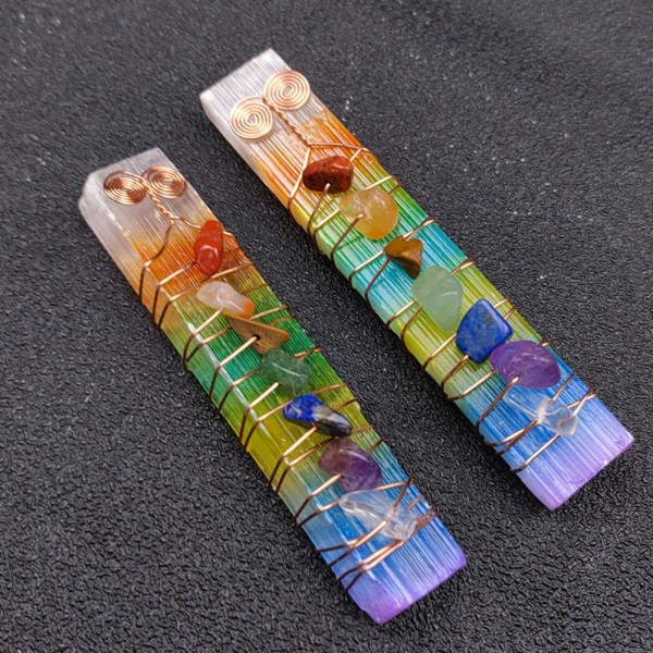 7 Chakra Healing Kristaller Stenar Wire Wrapped Selenit Stick Wan Multi-colorA A