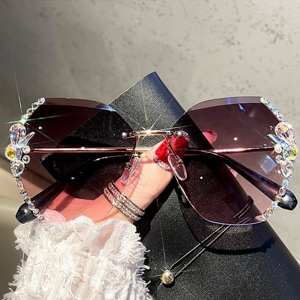 Rimless Rhinestones Solglasögon Dam Mode Gradient Lins Solglasögon Sha M4W2 GREY ONE-SIZE
