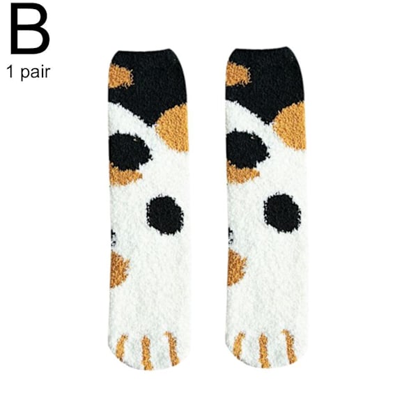 1 Par Varma Vinterstrumpor Flickor Katt Tassar Söta Tjocka Sov Varma Heta Golv^* 1 One size
