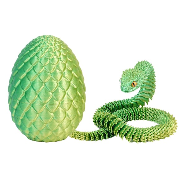 3D-printad Cool Eyes Orm med Ägg, Multi-ledad Rörlig för Vardagsrum Heminredningstillbehör Q8b3 Yellowish green Snake with Egg