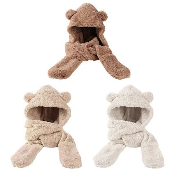 Varm Björn Öron Hatt Casual Plysch Hatt Halsduk Set Mode Vinter Björn Hatt Ny C9 U9M9 beige One size