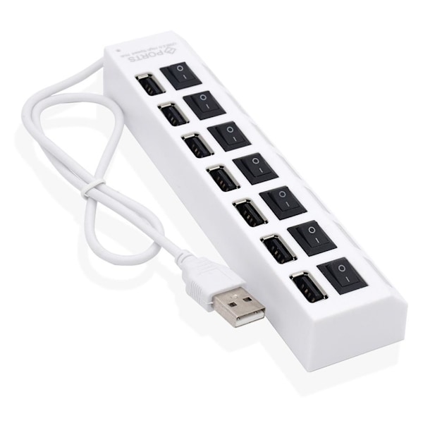 COCEQUC 7-ports USB-hub, USB-förlängare, USB-splitter, laddningshubb white One-size