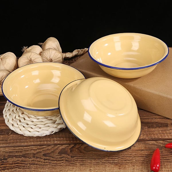 Emajerad Enkel Soppskål med Böjd Kant Gul Multi-specifikation Grön Nostalgisk Emajerskål Ris Q3n1 Yellow 16cm
