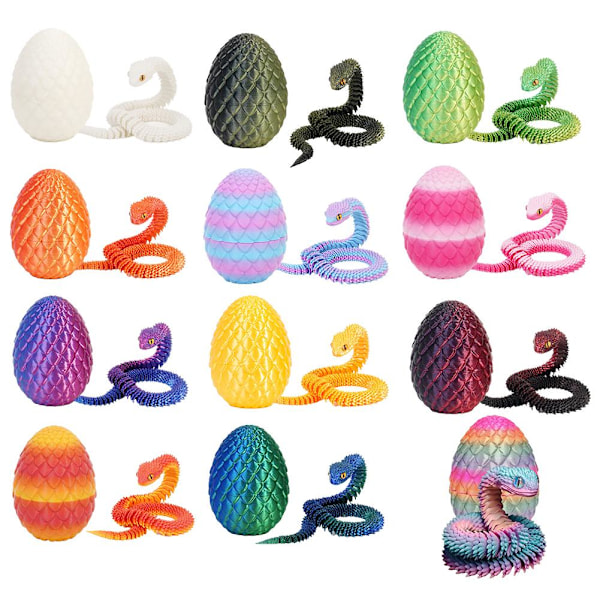 3D-printad Cool Eyes Orm med Ägg, Multi-ledad Rörlig för Vardagsrum Heminredningstillbehör Q8b3 Luminous colour Snake with Egg