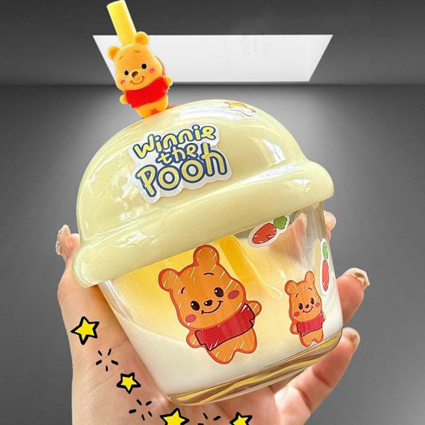 Mini Tecknad Björn Söt Ins Bärbar Glas Vattenkopp Dun Dun Kopp Med Sugrör Glas Dunking Kopp F6k3 Yellow 210ml