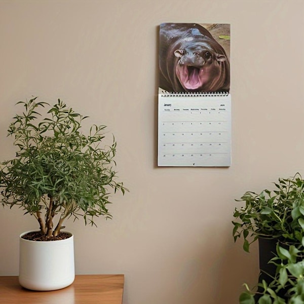2025 Ny Flodhästkalender, Hängbar Väggkalender med Babyflodhästar, Söt