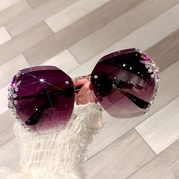 Rimless Rhinestones Solglasögon Dam Mode Gradient Lins Solglasögon Sha M4W2 GREY ONE-SIZE