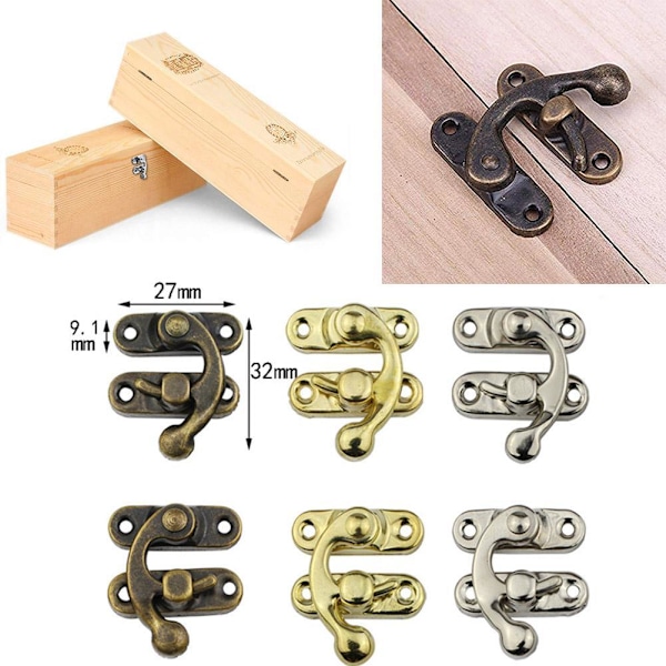 Antik vintage lås spänne smyckeskrin hasp pad krok lås Che yellow 2.7*3.2cm