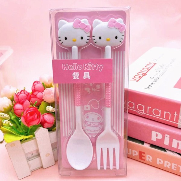 Japansk Tecknad Flickig Färg Porslin Set Sött Barn Soppset Sked Portabel Student Gaffel J5T7 pink cat 1set