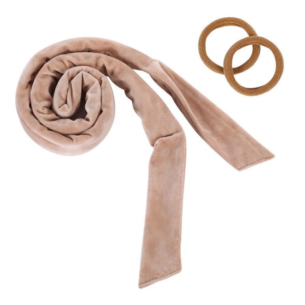 Heatless Curling Rod Pannband Lazy Sleeping Curly Ribbon for Wom light tan with two Hair Bands