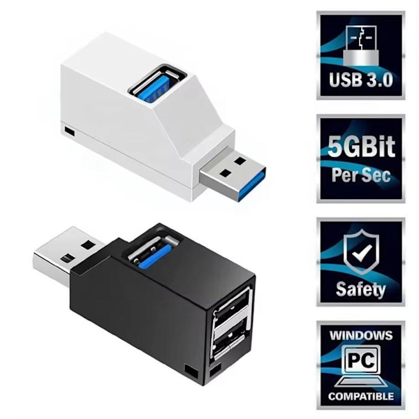 USB 3.0 Hub 3-Portars Mini Splitter Höghastighetsdataöverföring För PC, Laptop black USB3.0
