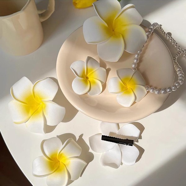 Falsk Äggblomma Hårnål Hawaiiansk Klämma Rese Huvudbonad Äggblomma ,` х( R8A7 R2F3 WhiteB large