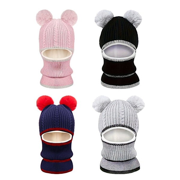 Vinter Småbarn Baby Barn Pojkar Flickor Varm Stickad Mössa Hatt Halsduk Set Öronlapp Black One size