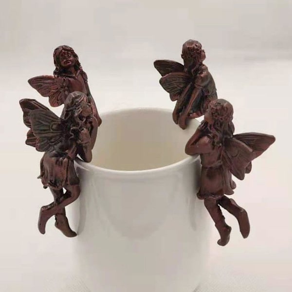 RJSQAQE Miniatyrälvor Figurin, Blomkruka och Vas Kramare, Blomsterälva Krukväxt Hänge, Hängande Kopp Resin Blomkrukor Hängande Älvprydnad BrassC C
