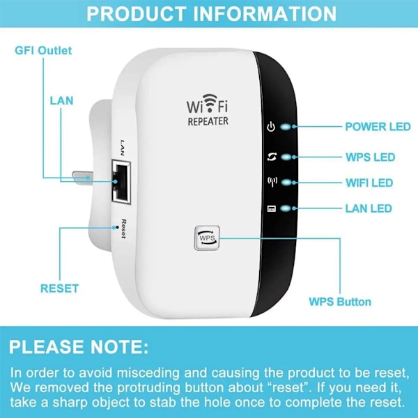 2024 Nyaste WiFi-förlängare, Trådlös Repeater, WiFi-Repeater, WiFi-förlängare Signal Booster för Hemmet, Trådlös Repeater Långdistansförstärkare med Black US