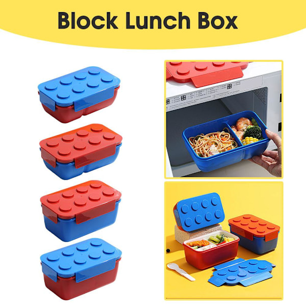 Lunchlåda Byggklossar Bento Box För Barn Matförvaring Mikrovågssäker Matlåda P0e8 blue 1300ml