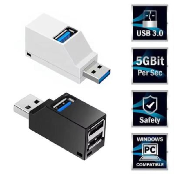 USB 3.0 Hub 3-Portars Mini Splitter Höghastighetsdataöverföring För PC, Laptop white USB3.0