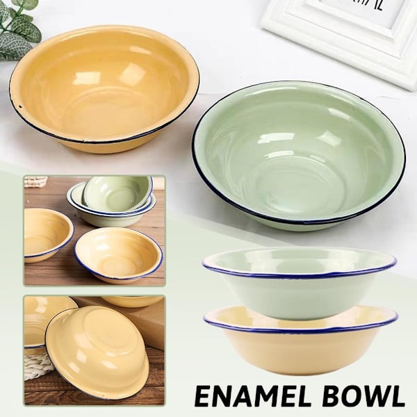 Emajerad Enkel Soppskål med Böjd Kant Gul Multi-specifikation Grön Nostalgisk Emajerskål Ris Q3n1 Green 16cm
