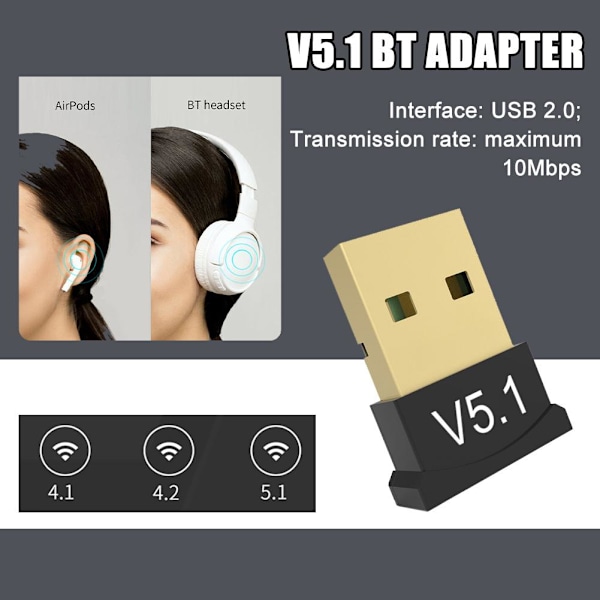 USB Bluetooth 5.1 Adapter Sändare Mottagare V5.1 Bluetooth Audio Bluetooth För PC Laptop USB Dongle Adapter
