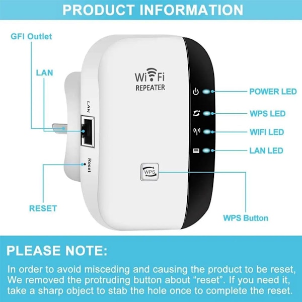 2024 Nyaste WiFi-förlängare, Trådlös Repeater, WiFi-Repeater, WiFi-förlängare Signal Booster för Hemmet, Trådlös Repeater Långdistansförstärkare med Black US