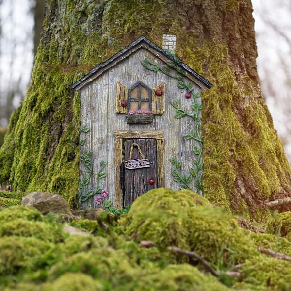 Wokii Miniatyr Fé Gnome Hem Fé Trädgårdsdörr Trädgårdstomtar Utomhus Féhus Miniatyr Hem Fönster Och Dörr Passar för Träd Statyer Tr C One-size