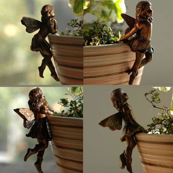 RJSQAQE Miniatyrälvor Figurin, Blomkruka och Vas Kramare, Blomsterälva Krukväxt Hänge, Hängande Kopp Resin Blomkrukor Hängande Älvprydnad BrassC C