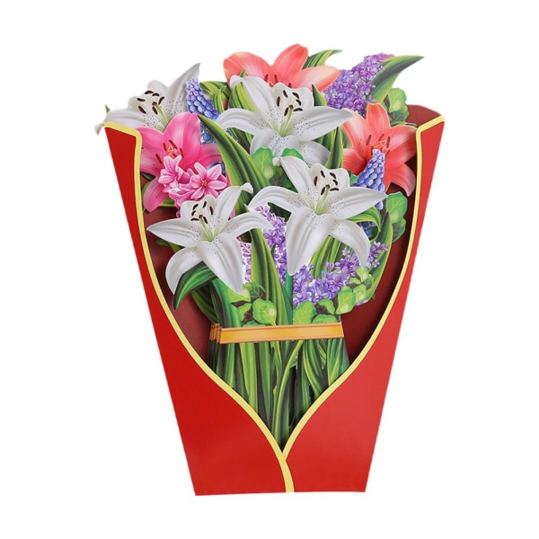 3D blomma papper snidade pop-up gratulationskort Mors dag bröllop Bi pink one-size