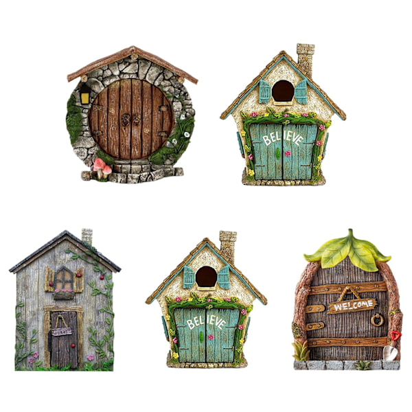 Wokii Miniatyr Fé Gnome Hem Fé Trädgårdsdörr Trädgårdstomtar Utomhus Féhus Miniatyr Hem Fönster Och Dörr Passar för Träd Statyer Tr C One-size