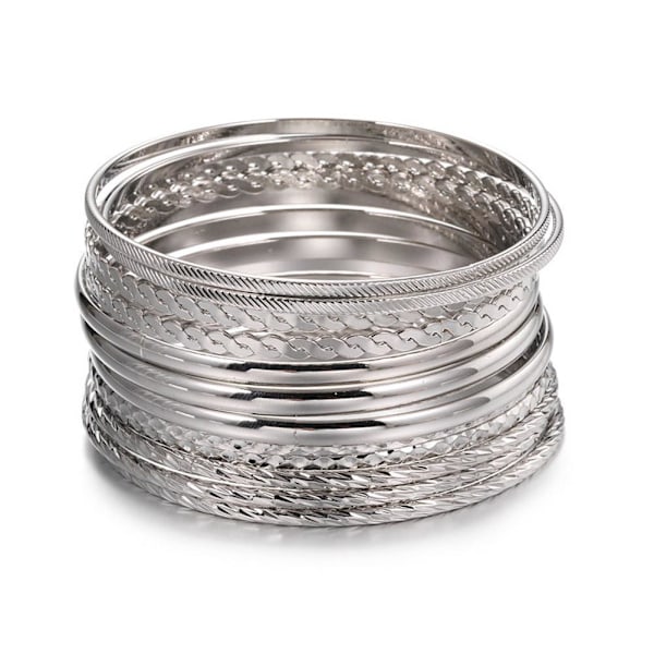 12 st/set Punk Kedjearmband Set för Kvinnor Boho Tjocka Charm Armringar Lot P K3T8 Silver One size