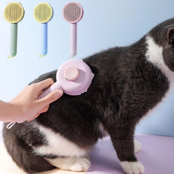 Husdjur Hund Katt Borste Grooming Självrengörande Slicker Brush Massage C Blue 1pcs