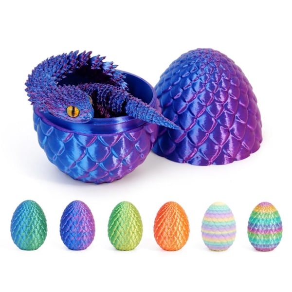 3D-printad Cool Eyes Orm med Ägg, Multi-ledad Rörlig för Vardagsrum Heminredningstillbehör Q8b3 Luminous colour Snake with Egg