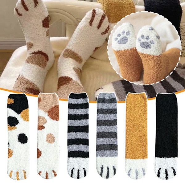 1 Par Varma Vinterstrumpor Flickor Katt Tassar Söta Tjocka Sov Varma Heta Golv^* 4 One size