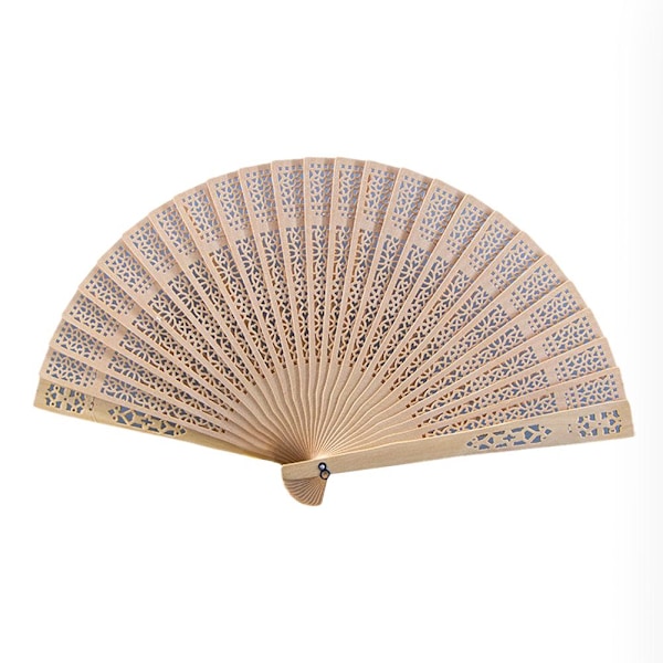 Fläkt av ihåligt sandelträ för bröllop och evenemang - Elegant Full Flush Wood Des M7M7 cross Closed 20.5cm, unfolded 35cm