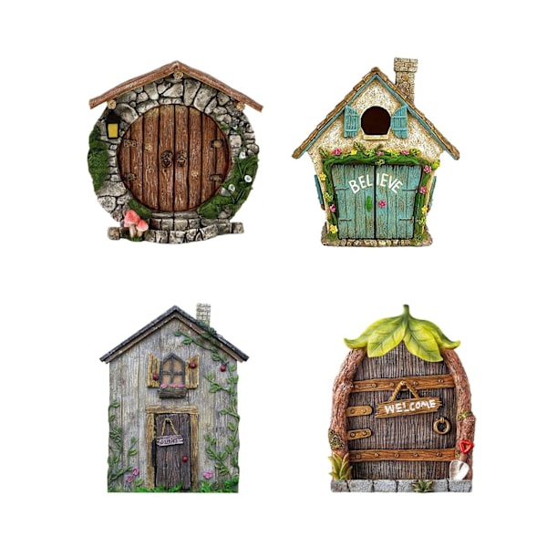 Wokii Miniatyr Fé Gnome Hem Fé Trädgårdsdörr Trädgårdstomtar Utomhus Féhus Miniatyr Hem Fönster Och Dörr Passar för Träd Statyer Tr C One-size