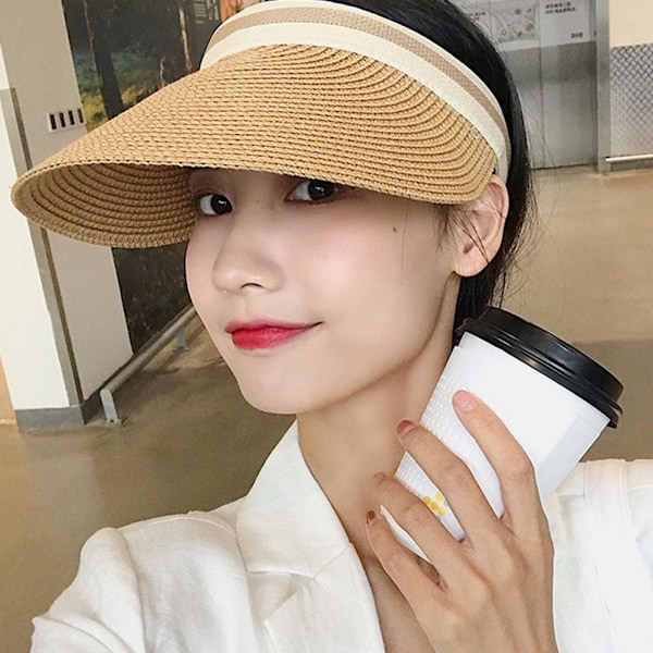 Randig Beige Tom Topphatt Barns Trendiga Ihåliga Hatt Solhatt Utomhus Vävd Gräs Strand L0D0 Khaki One size