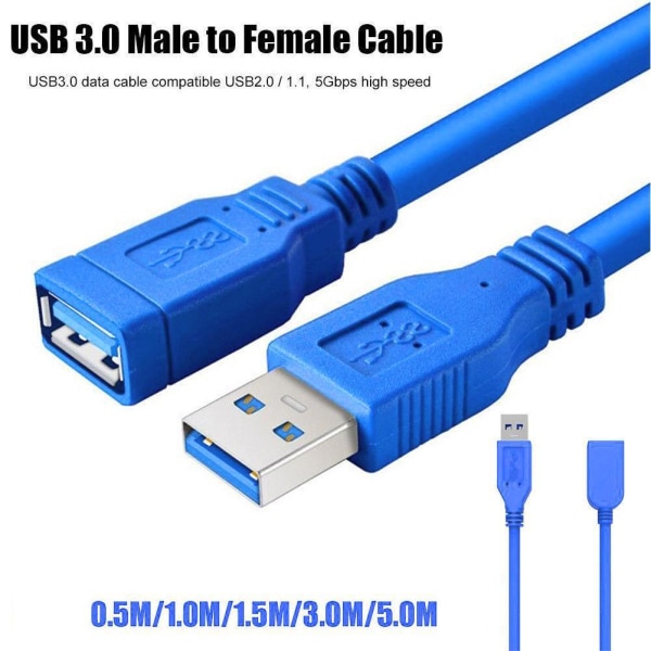 USB 3.0 Typ A hane till hona förlängning datasynkroniseringskabel blueC 150cm