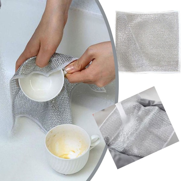Diskhandskar med silvertråd Hushållsduk Rengöring Kök Diska Skål { W7V8 Double layer 20*20cm