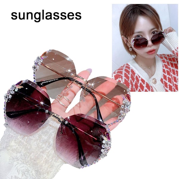 Rimless Rhinestones Solglasögon Dam Mode Gradient Lins Solglasögon Sha M4W2 GREY ONE-SIZE