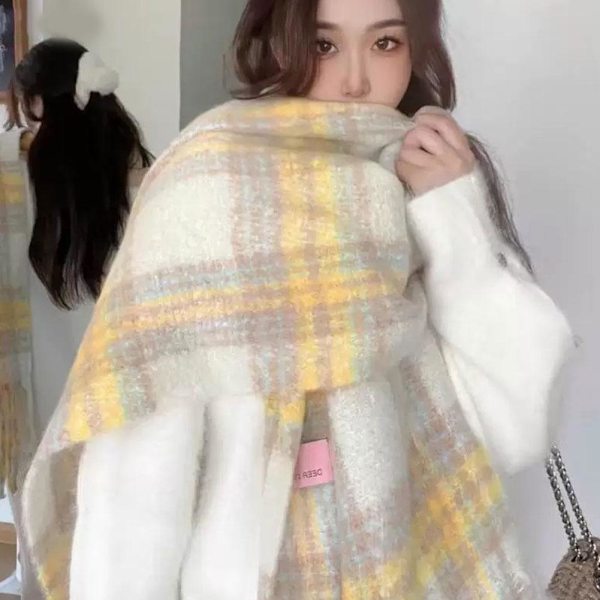Japansk Låg-mättnadsfärg Stor Rutig Sjal Ny Mångsidig Sjal Och Kvinnlig Höst Borstad H8y0 Green One size