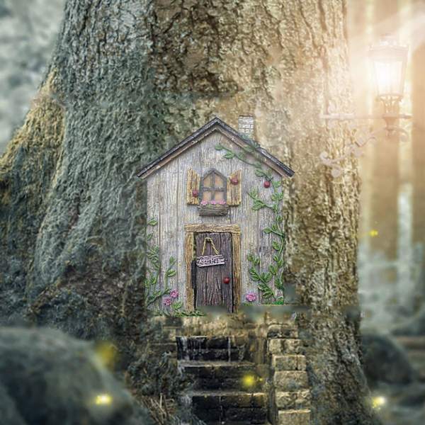 Wokii Miniatyr Fé Gnome Hem Fé Trädgårdsdörr Trädgårdstomtar Utomhus Féhus Miniatyr Hem Fönster Och Dörr Passar för Träd Statyer Tr C One-size